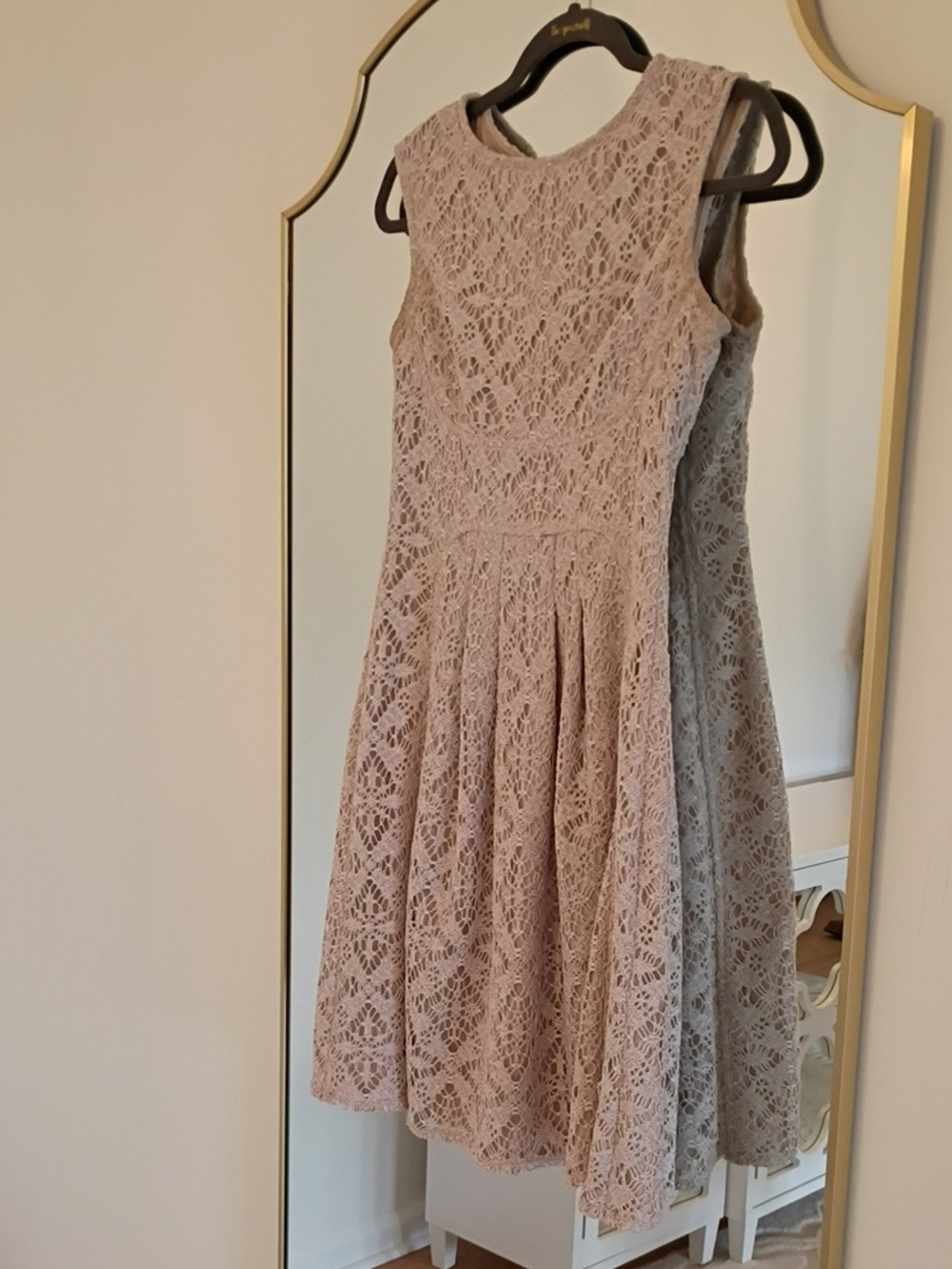 Sleeveless Lace Fit & Flare Dress in Beige